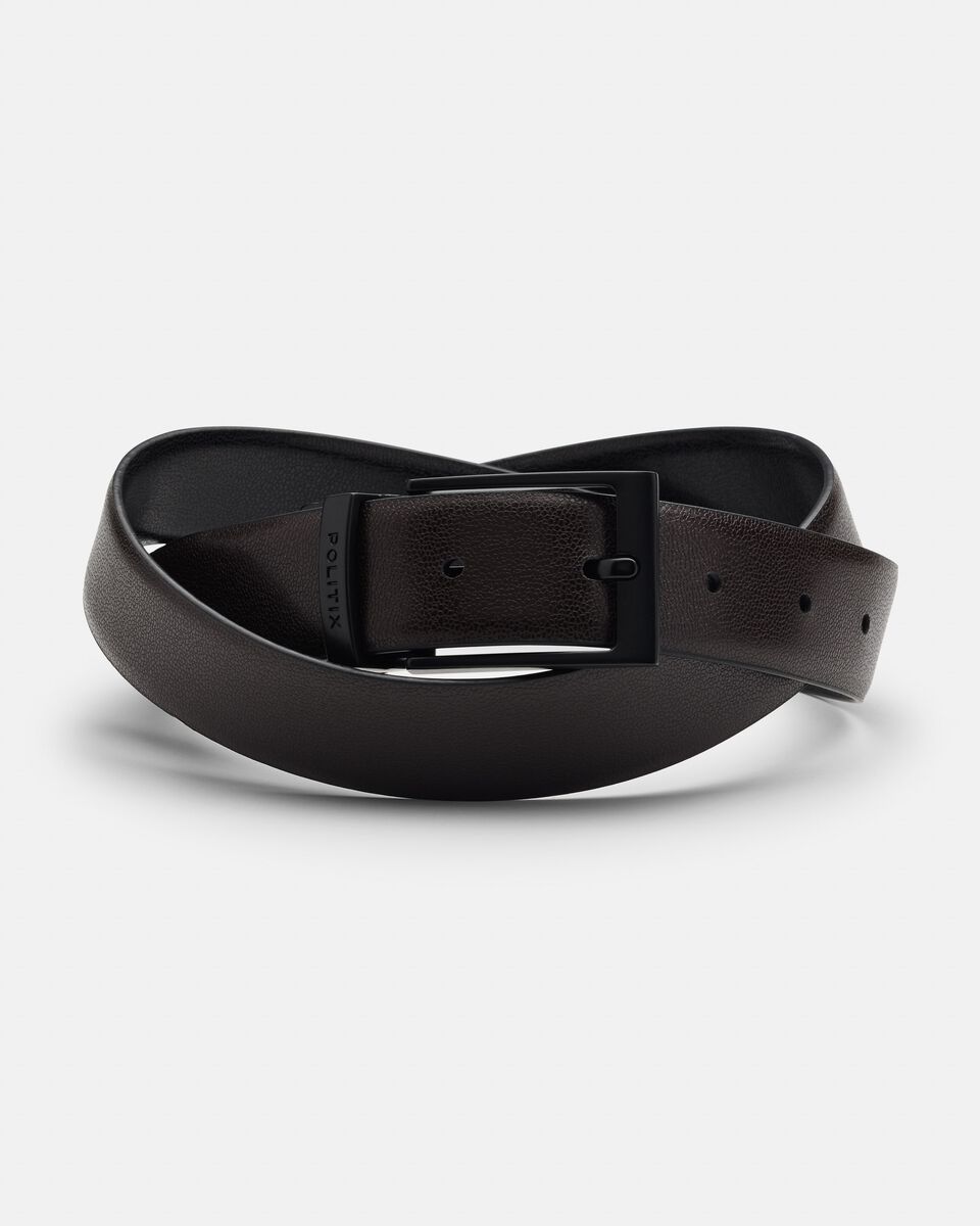 Mens Black/Brown Leather Belt With Pin Buckle